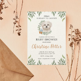 Maltees White Dog Boy Boho Greenery Baby shower Kaart