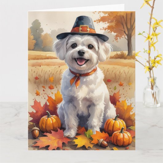 Malteeser Kunst in Herfstbladeren Dankzegging Kaart (Gele Bloem)