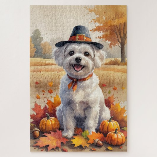 Malteeser Kunst in Herfstbladeren Dankzegging Legpuzzel (Verticaal)