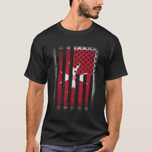 Maltese Amerikaanse vlag T-shirt Malta Cross USA A (Voorkant)
