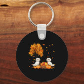 Maltese Autumn Leaf Fall Dog Lover Halloween Thank Sleutelhanger (Voorkant)