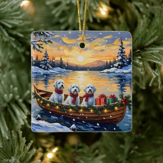 Maltese Christmas Boat Holiday Keramisch Ornament (Boom)