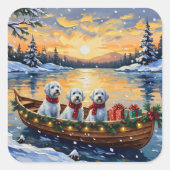 Maltese Christmas Boat Holiday Vierkante Sticker (Voorkant)
