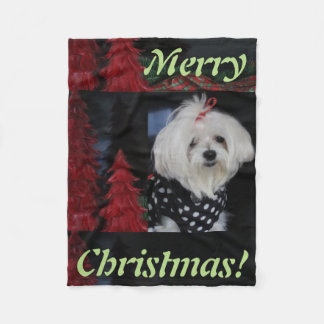 Maltese Christmas Fleece Deken