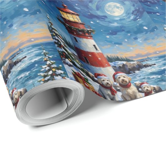 Maltese Christmas Lighthouse Holiday Cadeaupapier (Rol Hoek)