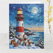 Maltese Christmas Lighthouse Holiday Kaart (Gele Bloem)