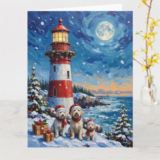 Maltese Christmas Lighthouse Holiday Kaart (Gele Bloem)