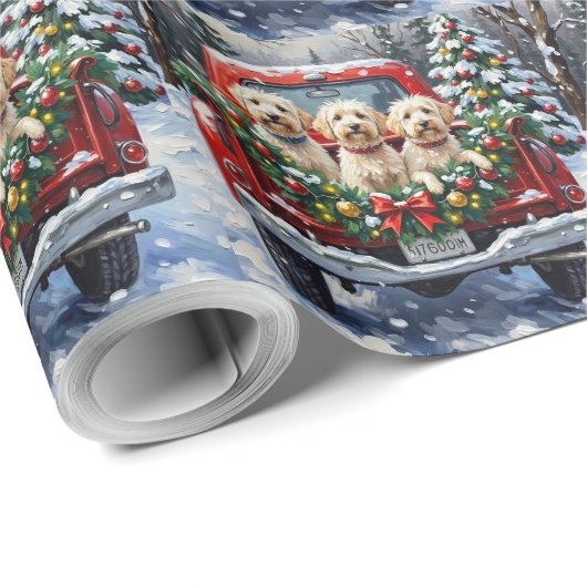 Maltese Christmas Red Truck Holiday Cadeaupapier (Rol Hoek)