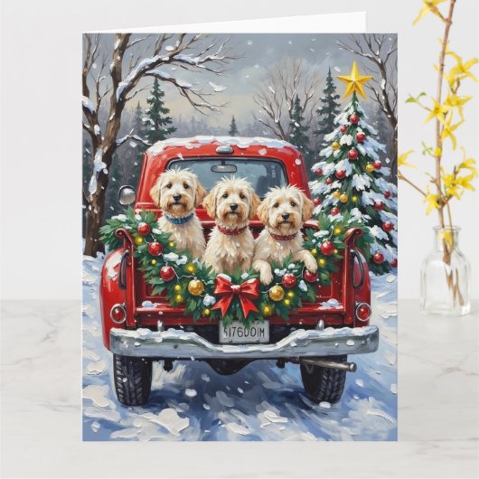 Maltese Christmas Red Truck Holiday Kaart (Gele Bloem)