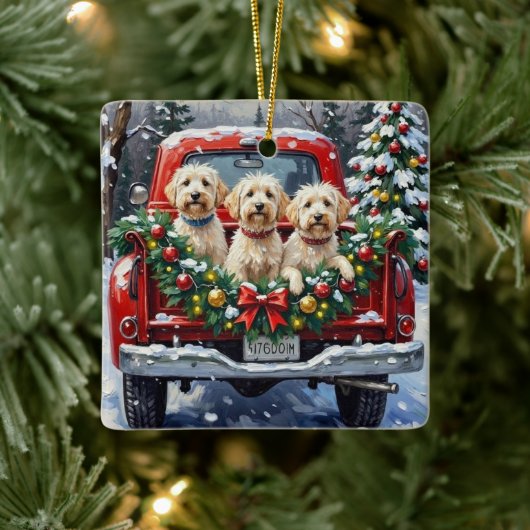 Maltese Christmas Red Truck Holiday Keramisch Ornament (Boom)