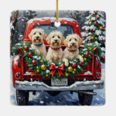 Maltese Christmas Red Truck Holiday Keramisch Ornament (Achterkant)