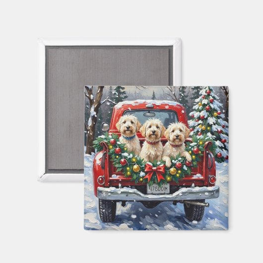Maltese Christmas Red Truck Holiday Magneet (Voorkant / Achterkant)