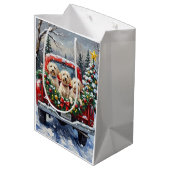 Maltese Christmas Red Truck Holiday Medium Cadeauzakje (Achterkant Gekanteld)
