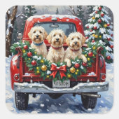 Maltese Christmas Red Truck Holiday Vierkante Sticker (Voorkant)