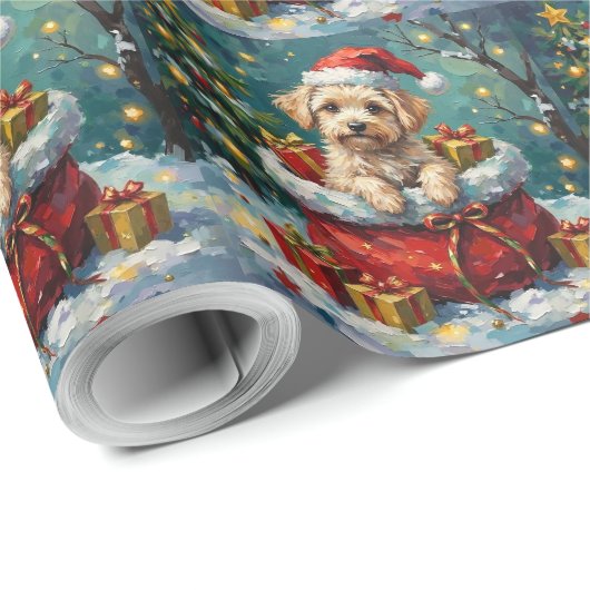 Maltese Christmas Santa Bag Adventure Cadeaupapier (Rol Hoek)