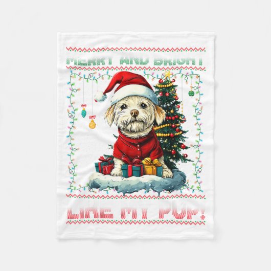 Maltese Christmas Tree Lights Decorations Dog Love Fleece Deken (Voorkant)