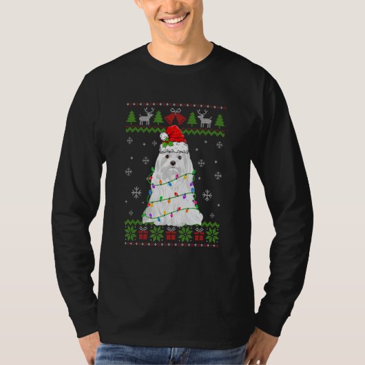 Maltese Christmas Ugly Sweater Dog T-shirt (Voorkant)