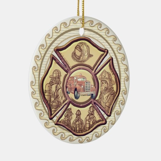 Maltese Cross Firefighter aangepaste brandweerlied Keramisch Ornament (Rechts)