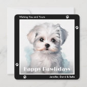 Maltese Dog Black Watercolor Christmas Feestdagenkaart (Voorkant)