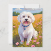 Maltese Dog Flower Field Painting Kaart (Voorkant)