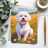 Maltese Dog Flower Field Painting Kaart