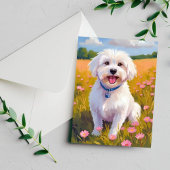 Maltese Dog Flower Field Painting Kaart
