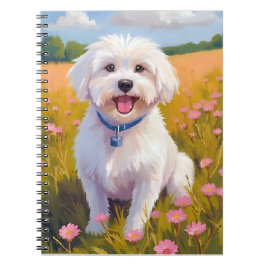 Maltese Dog Flower Field Painting Notitieboek
