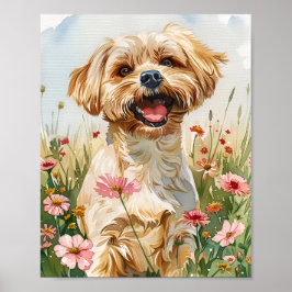 Maltese Dog Fluffy Waterverf Art Print Poster