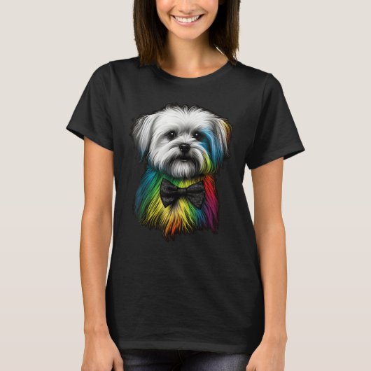 Maltese dog Gay Pride LGBT Rainbow Flag on Maltese T-shirt (Voorkant)