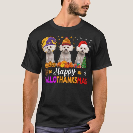 Maltese Dog Halloween Christmas Hallothanksmas T-shirt (Voorkant)