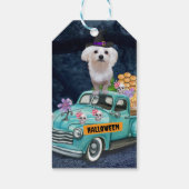 Maltese Dog Halloween Truck Scary Night Cadeaulabel (Achterkant)
