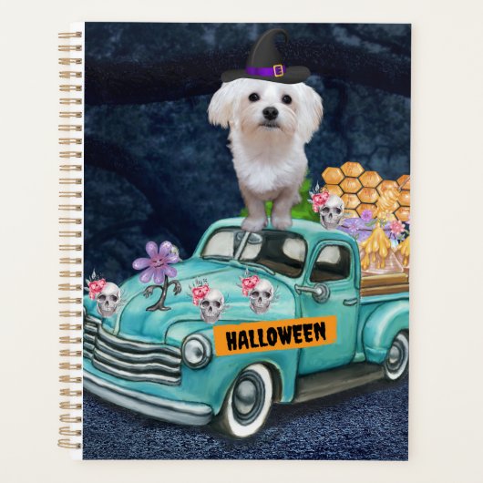 Maltese Dog Halloween Truck Scary Night Planner (Voorkant)