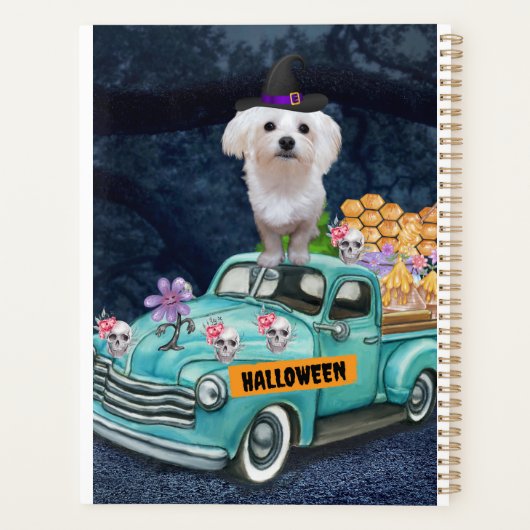 Maltese Dog Halloween Truck Scary Night Planner (Achterkant)