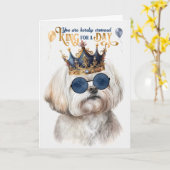 Maltese Dog King for a Day Funny Birthday Kaart (Gele Bloem)