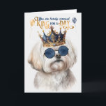 Maltese Dog King for a Day Funny Birthday Kaart<br><div class="desc">Ronde blauwe zonnebril en een bijpassende kroonplaat passen voor een koning die schattig is op deze kleine witte Malteese hond,  om een grappige verjaardagskaart voor het hondenliefhebber te creëer.</div>