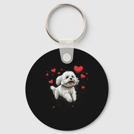 Maltese Dog Love Heart For Valentines Day Maltese Sleutelhanger (Voorkant)