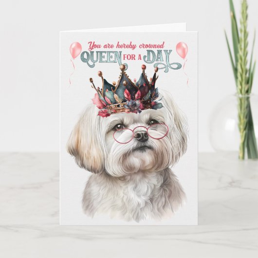 Maltese Dog Queen voor een dag Funny Birthday Kaart (Voorkant)