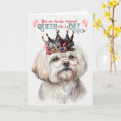 Maltese Dog Queen voor een dag Funny Birthday Kaart (Gele Bloem)