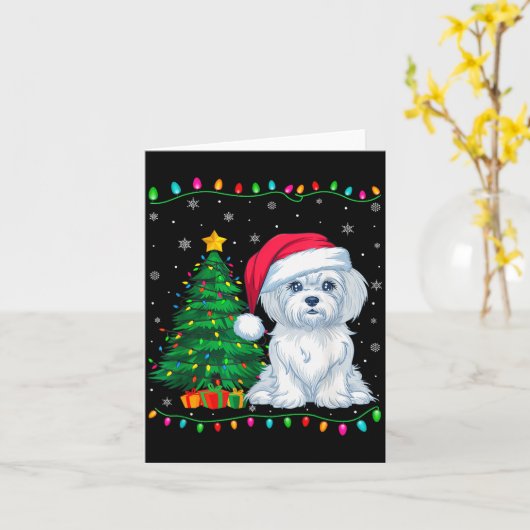 Maltese Dog Santa Hat Men Women Kids Christmas Tre Kaart (Gele Bloem)