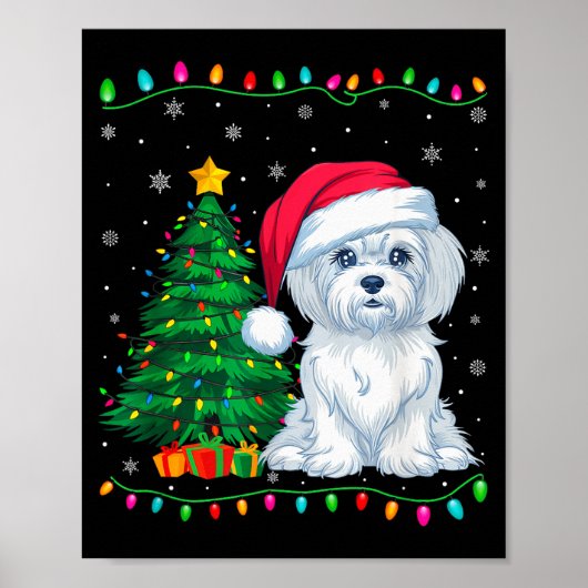Maltese Dog Santa Hat Men Women Kids Christmas Tre Poster (Voorkant)
