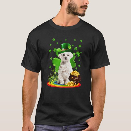 Maltese Dog Shamrock St Patricks Day Dog Irish Gif T-shirt (Voorkant)
