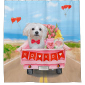 Maltese Dog Valentijnsdag Truck Douchegordijn (Voorkant)