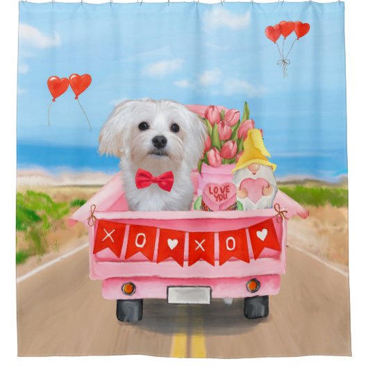Maltese Dog Valentijnsdag Truck Douchegordijn (Voorkant)