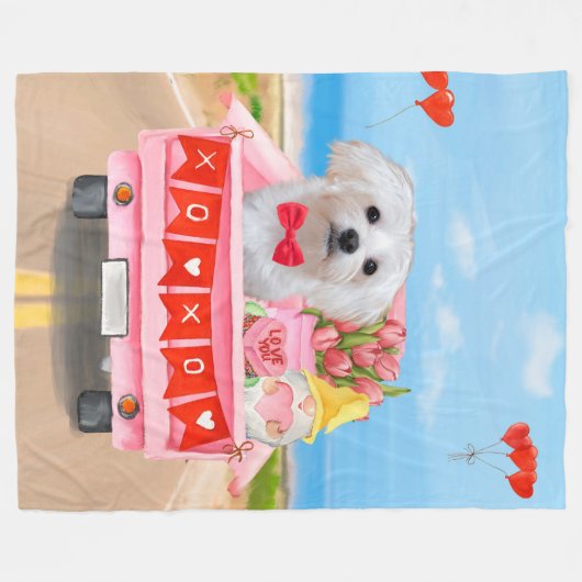 Maltese Dog Valentijnsdag Truck Fleece Deken (Voorkant (Horizontaal))