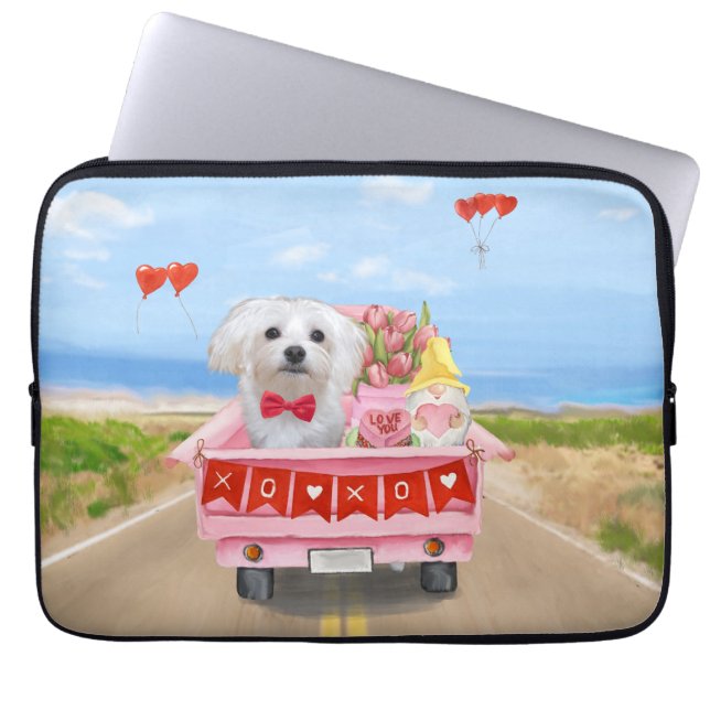 Maltese Dog Valentijnsdag Truck Laptop Sleeve (Voorkant)
