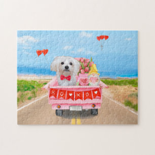 Maltese Dog Valentijnsdag Truck Legpuzzel