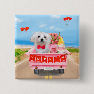 Maltese Dog Valentijnsdag Truck Vierkante Button 5,1 Cm
