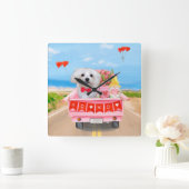 Maltese Dog Valentijnsdag Truck Vierkante Klok (Huis)