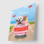 Maltese Dog Valentijnsdag Truck Vierkante Klok (Hoek)