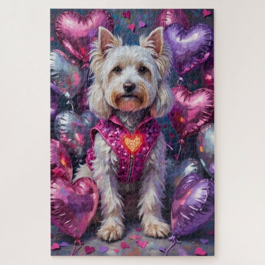 Maltese Dog Valentine's Day Flashing Heart Vest Legpuzzel (Verticaal)